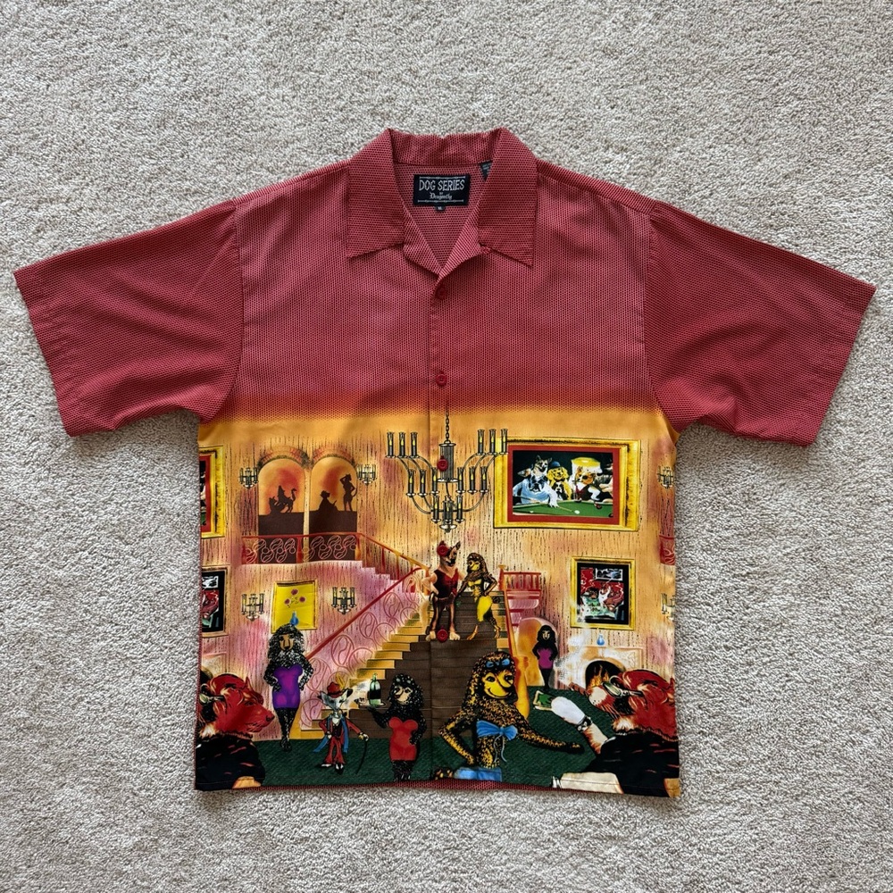 Vintage Dragonfly Dog Series Shirt Brothel Theme Strip Club Men Sz XL